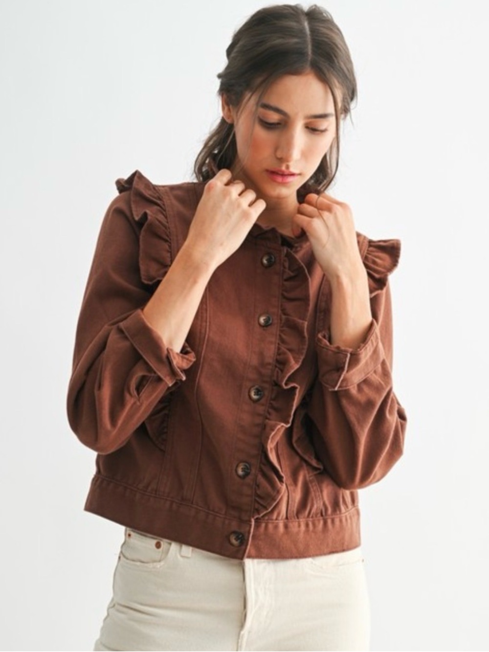 Camellia Premium Boutique Ruffle Denim Jacket